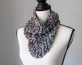 Gray and Pink Bandana Cowl, Knitted Cowl Scarf, Chunky Cowl, Warm Scarf, Vegan Friendly Gifts