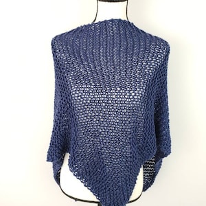 Navy Blue Knitted Shawl / Lightweight Triangle Scarf / Hand Knit Prayer Shawl / Warm Weather Wrap