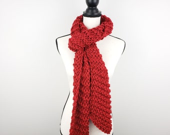 Red Chunky Scarf, Warm Knitted Scarf, Hand Knit Rust Red Scarf