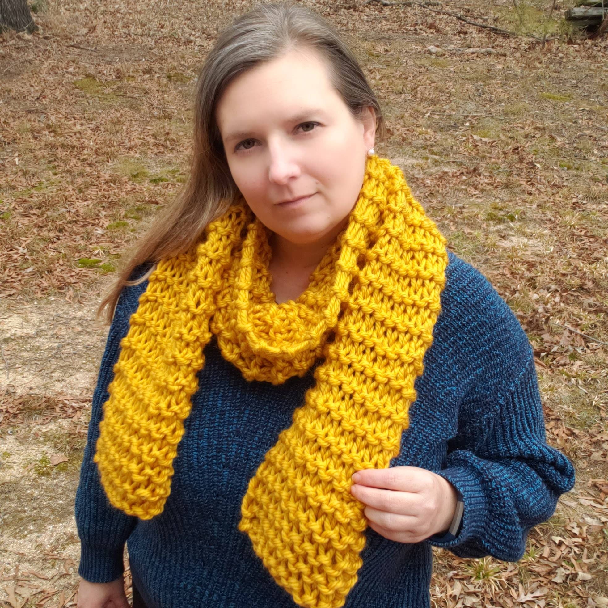 Chunky Yellow Knitted Scarf, Warm Knit Mustard Scarf, Thick Winter ...