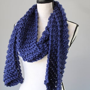 Dark Blue Knitted Scarf, Thick Chunky Navy Scarf, Warm Winter Accessory, Vegan Friendly Scarf