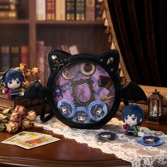 Bat Wing Ita Bag Crossbody, Vamp Romantic Goth Purse, Whimsigoth Pin Display, Jirai Kei Fashion, Black Cat Window Tote, Dark Academia Gift