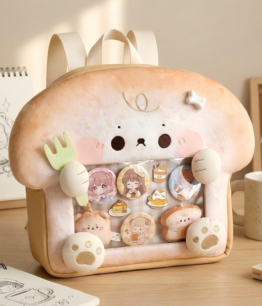 Kawaii Toast Dog Ita Bag, Plush Bread Puppy Backpack, Crossbody, Faux ...