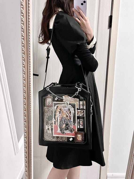 Jirai Kei Ita Bag Backpack, Dark Coquette Pin Display, Gothic Rose