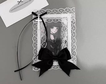 Gothic Spitze Schwarz Schleife Deko Toploader Kpop Fotokartenhalter Dunkel Kokette Anime Kartenhülle Jirai Kei Merch Display Geschenk