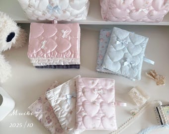 Gesteppter Bogen Kokette Passhalter | Passhülle Hülle | Pastell Stoff Reise Geldbörse | Kawaii Urlaub Zahnrad