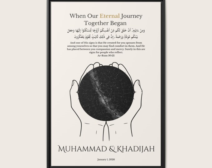 Personalized Islamic Nikkah Star Map – Muslim Wedding and Anniversary Gift Wall Art