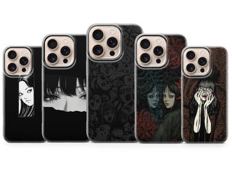 Funda de teléfono con diseño de anime y terror Junji Ito para iPhone 17, Air 16e, Pro Max 15, 14 y 13, Samsung A37, A57, S26 Ultra, S25 FE y Google Pixel 10A y 9