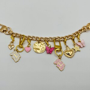 Charm Purse Chain- Designer-Inspired Handbag Accessory - Gold & Pink (Variation 2)