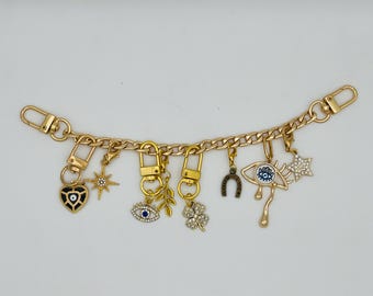 Chaîne de sac à main à breloques - Accessoire de sac à main inspiré de créateurs - Or et bleu (Variante 14)