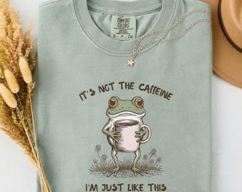 Funny Frog Coffee Shirt - Comfort Colors 1717 Vintage Aesthetic Tee - Sarcastic Frog Lover Gift - Relatable Morning Caffeine Shirt