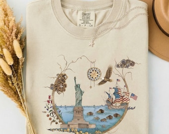 Retro American Art Comfort Colors 1717 Tee: Vintage Statue of Liberty Graphic Shirt S-3XL