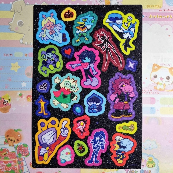 Hoja de pegatinas con purpurina escarchada del Mundo Oscuro de Deltarune