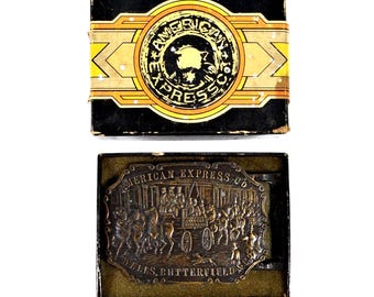 Vintage American Express Wells Butterfield & Co. Belt Buckle w/ Original Box