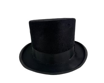 Antique Top Hat Black Silk Plush 7 1/8 Victorian Edwardian Formal Hat Beaver