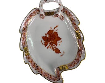 Herend Hungary Chinese Bouquet Rust Leaf Dish Hand Painted Porcelain 7753