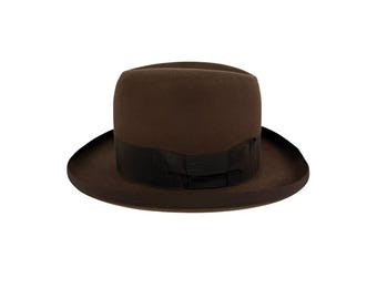 Vintage 1940s Stylepark Templeform Brown Fur Felt Fedora Hat Men's Size 7 1/8