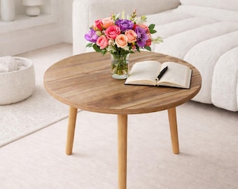 Wooden Coffee Table, Round Coffee Table, Modern Coffee Table, Small Living Room Table, Minimalist Coffee Table, Modern Handmade Furniture