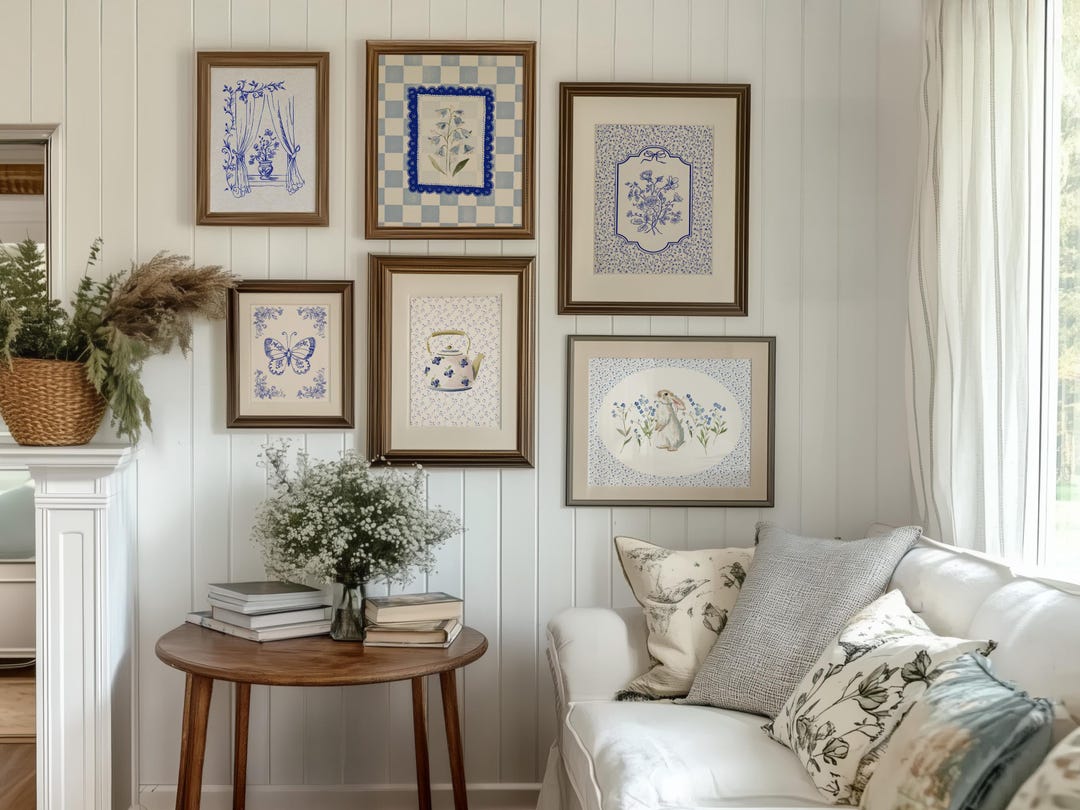 Cottage Blue Printable Wall Art Set – Cozy Vintage Gallery Prints - Etsy