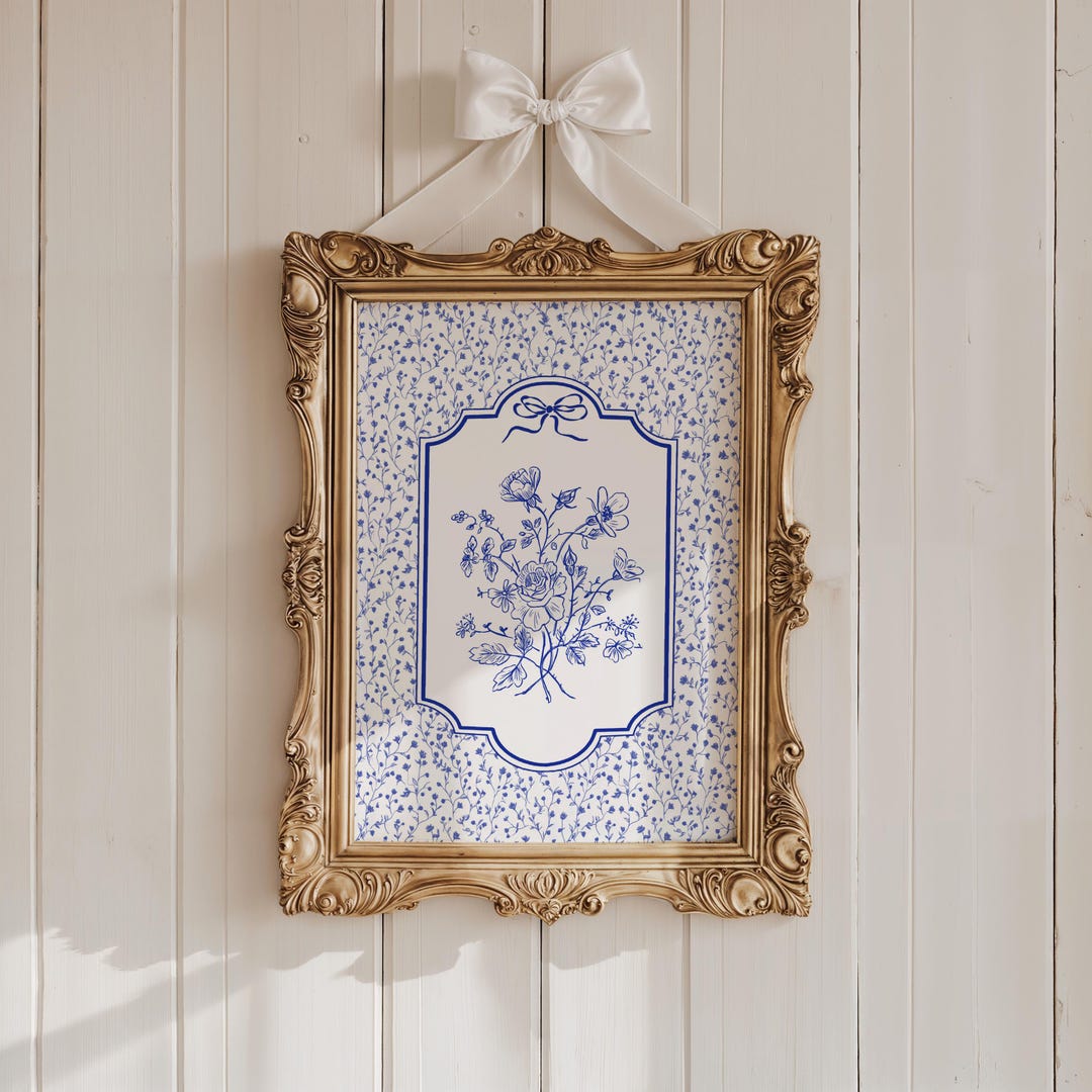 Blue Chinoiserie Floral Printable Wall Art – Elegant Cottage Botanical ...