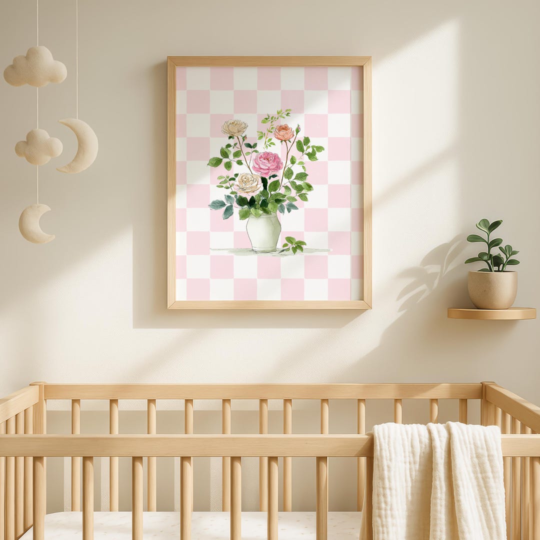 Pink Floral Nursery Printable Wall Art | Vintage Rose Bouquet Print ...