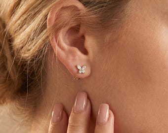 Boucles d'oreilles papillon Moissnaite Boucles d'oreilles taille marquise, boucles d'oreilles de mariée minimalistes en or 14 carats à porter au quotidien, cadeau de Noël, bijoux pour femme