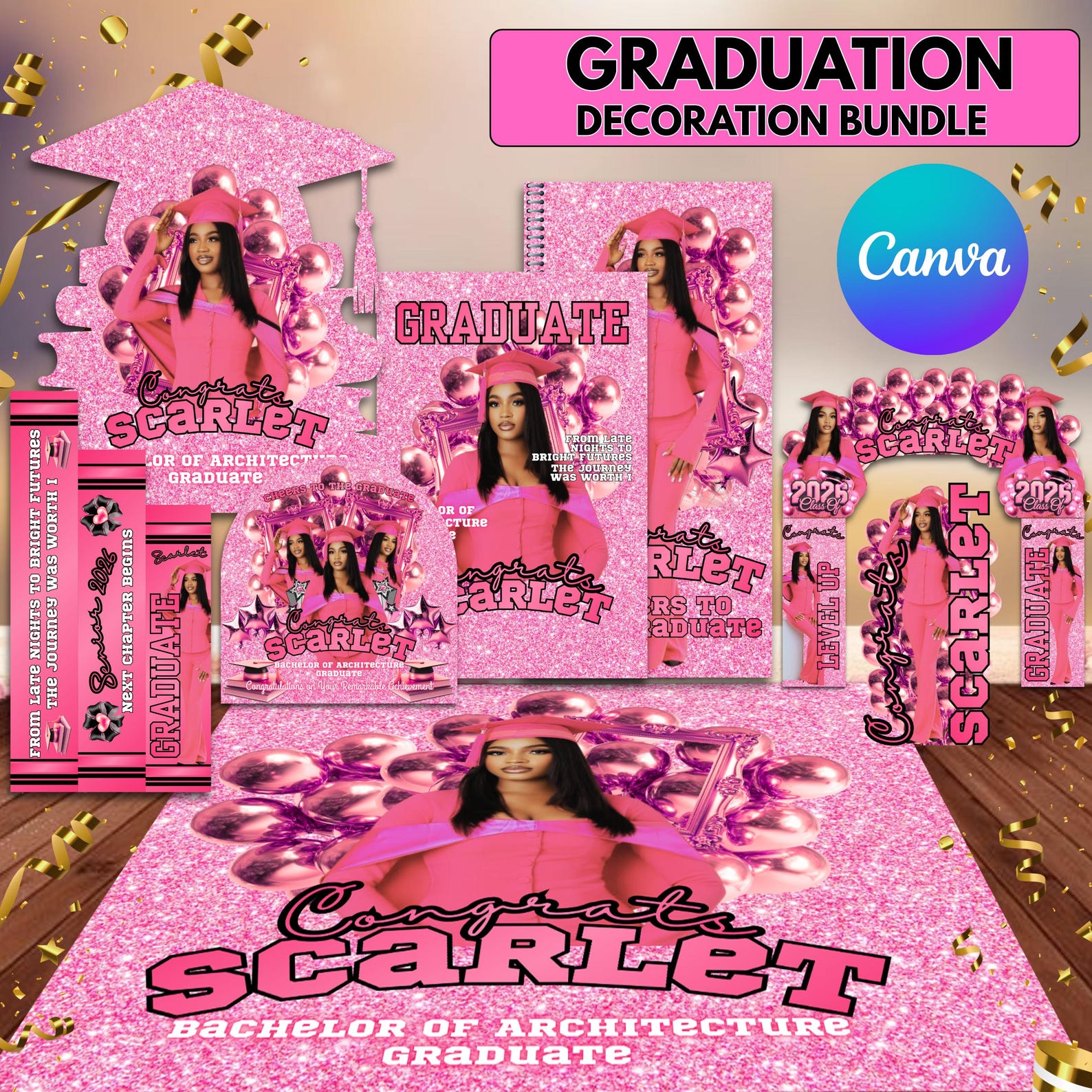 Grad Back Decor Pink Graduation BUNDLE Decor, Class of 2026, Floor Wrap, Graduation ...