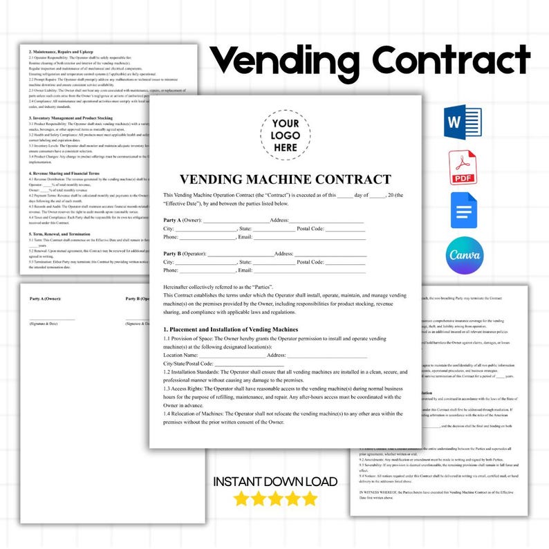 Vending Machine Contract Template, Editable Vending Machine Lease ...