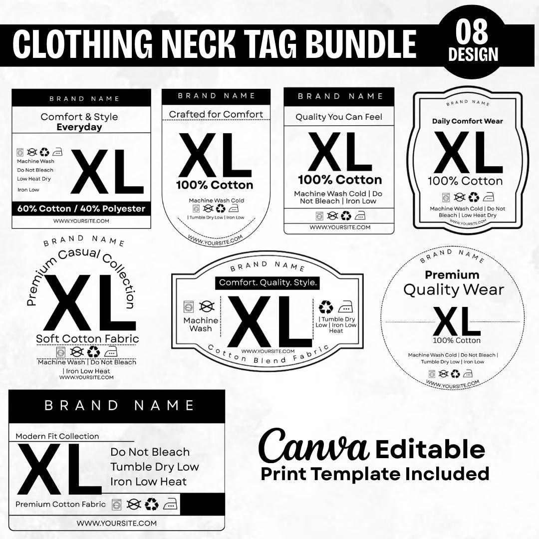 Editable Clothing Neck Tag Labels BUNDLE, Tshirt Neck Labels, Washing ...