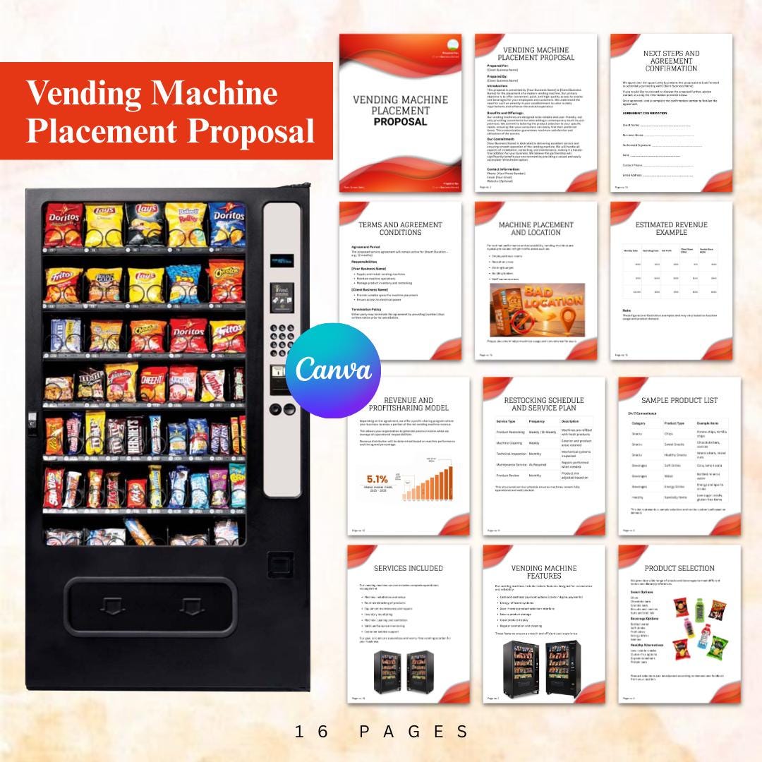 Vending Machine Proposal Placement Template, 16 PAGES, Vending Business ...