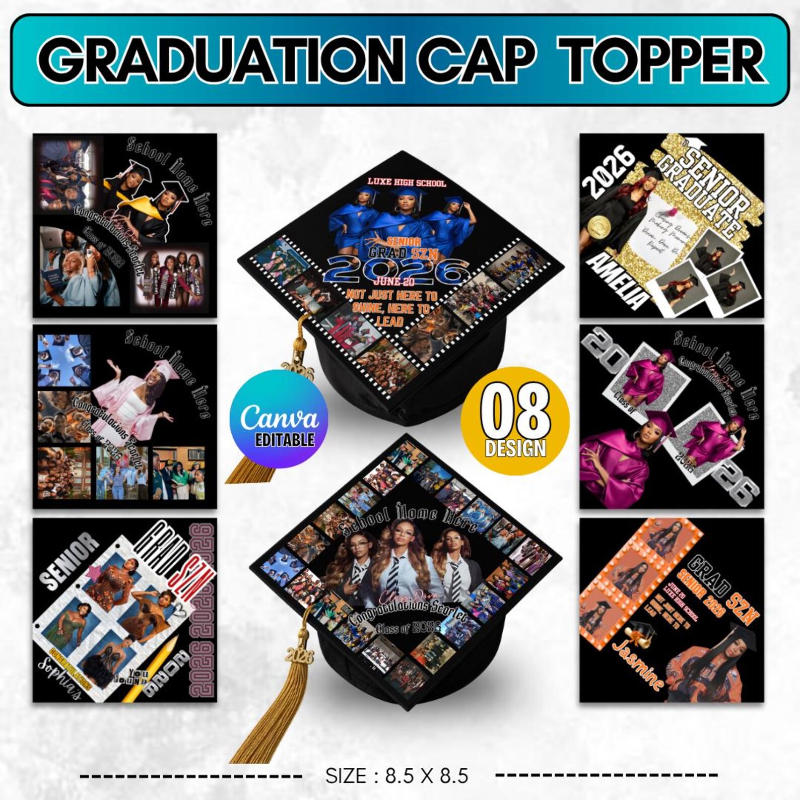 Custom Photo Graduation Topper Templates, 08 Grad Cap Topper Canva ...