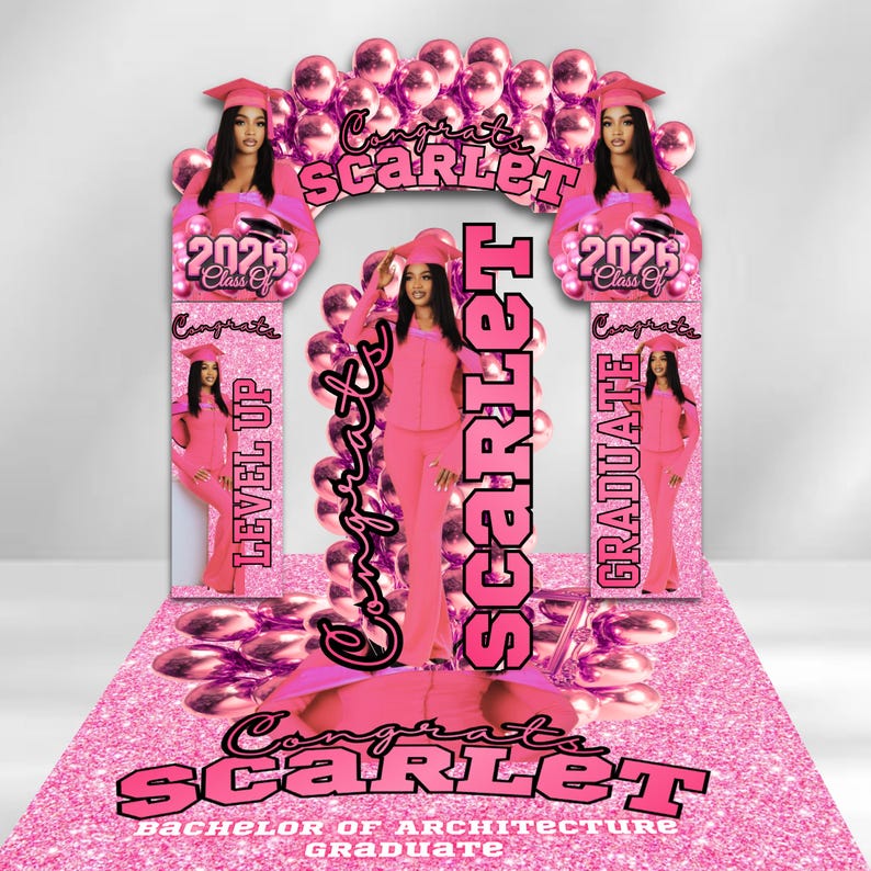 Graduation Pink Pattern Border Pink Graduation BUNDLE Decor, Class of 2026, Floor Wrap, Graduation ...
