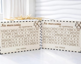 Caça-palavras Cofrinho 1000 PLN – SVG | "Para sonhos que se tornam realidade" | 3 padrões | 3mm