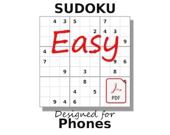 Easy Sudoku, PDF Designed for Phones, 200 Easy Puzzles, Digital Download, English, Vol 1