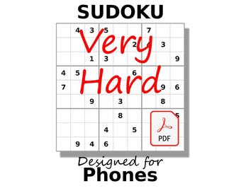 Very Hard Sudoku, PDF Designed for Phones, 200 Challenging Puzzles, Digital Download, English, Vol 1