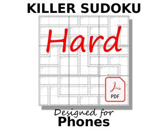 Hard Killer Sudoku for Phones PDF, 200 Tough Puzzles, Digital Download, English, Vol. 1