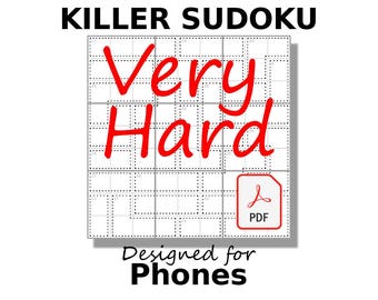 Very Hard Killer Sudoku for Phones PDF, 200 Challenging Puzzles, Digital Download, English, Vol. 1