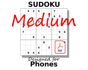 Medium Sudoku, PDF Designed for Phones, 200 Moderate Puzzles, Digital Download, English, Vol 1