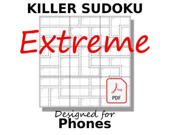 Extreme Killer Sudoku for Phones PDF, 200 Extreme Puzzles, Digital Download, English, Vol. 1