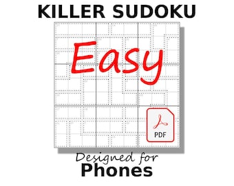 Easy Killer Sudoku for Phones PDF, 200 Puzzles, Digital Download, English, Vol. 1