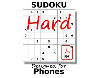 Hard Sudoku, PDF Designed for Phones, 200 Tough Puzzles, Digital Download, English, Vol 1