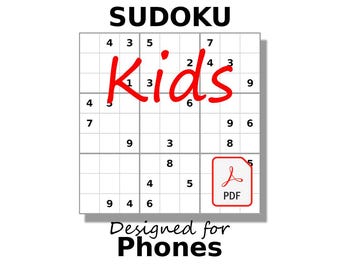 Very Easy Sudoku, PDF Designed for Phones, 200 Beginner Puzzles, Digital Download, English, Vol 1