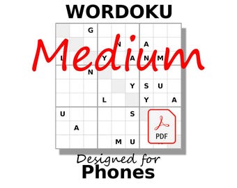 Medium Wordoku for Phones PDF, 200 Puzzles, Digital Download, English, Vol. 1