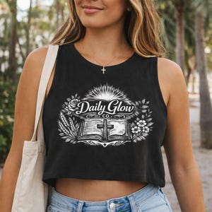 Daily Glow Bibel Kreuz Floral Crop Top | Christlicher Glaube Schrift Tank