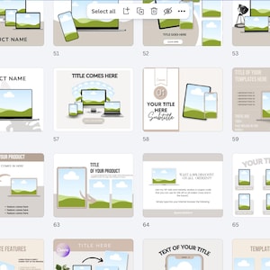 May include: A collection of digital device mockups, including laptops, tablets, and smartphones, arranged in various layouts. Each mockup features a landscape image on the screen. Text elements include "TITLE OF THE PRODUCT" and "PRODUCT NAME".