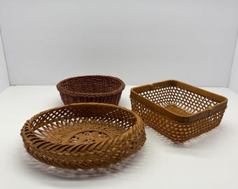 Lot of 3 Mini Wicker Baskets Assorted Vintage Handwoven Decor Rustic Farmhouse