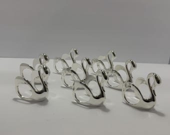 Set of 8 Vintage Silver Played Swan Napkin Rings – Polished Finish – Mid-Century Modern Table Decor