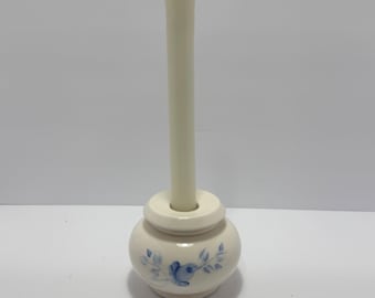 Vintage Lasting Products Inc. Hand-Painted Ceramic Candle Holder – Blue Floral Chamberstick – Made in Ohio USA – Folk Art Decor