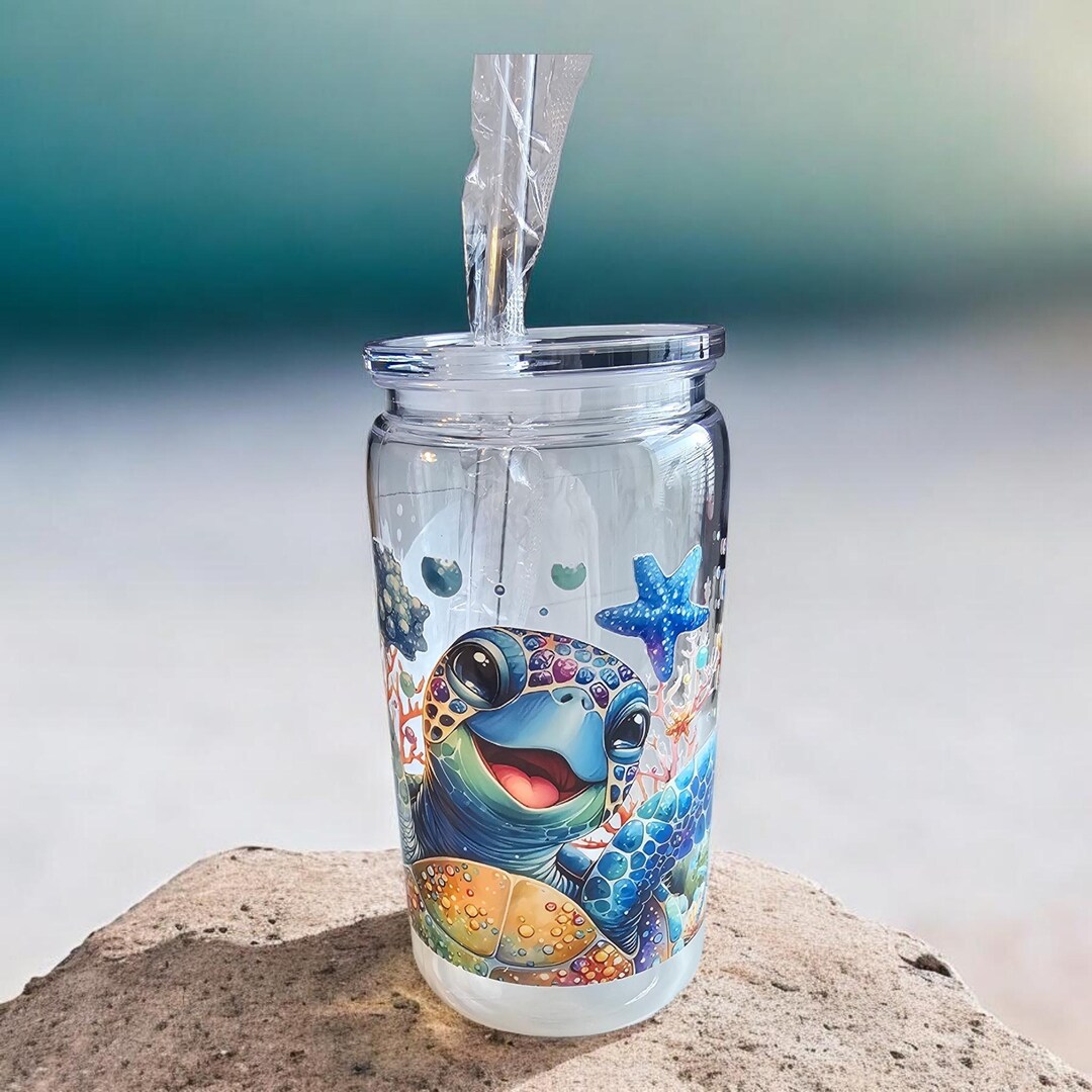 Turtle Shell Cups Sea Turtle Plastic Cup With Lid and Straw - Etsy