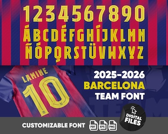 Carattere tipografico per la maglia del Barcellona 2025-26 / Numeri per maglie da calcio / Download digitale TTF EPS PDF